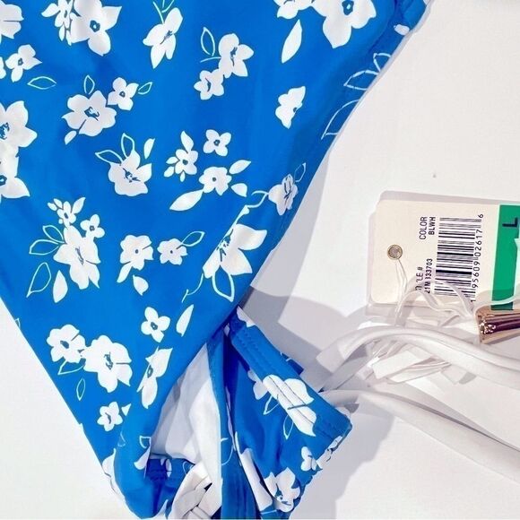 ANNE COLE Blue FloralStretch Adjustable Coverage Tie Bikini Swimsuit Bottom L - Picture 8 of 10